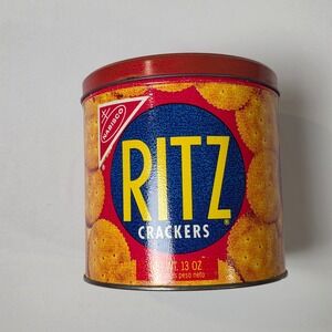 Vintage 1977 Nabisco Ritz Crackers Tin 13 oz Collectible Metal Kitchen Storage